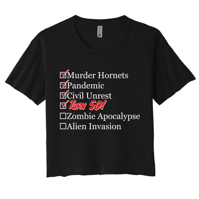 Funny Birthday In Quarantine Checklist 50th Birthday Women's Crop Top Tee