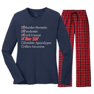 Funny Birthday In Quarantine Checklist 50th Birthday Women's Long Sleeve Flannel Pajama Set 