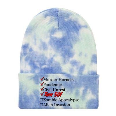 Funny Birthday In Quarantine Checklist 50th Birthday Tie Dye 12in Knit Beanie