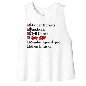 Funny Birthday In Quarantine Checklist 50th Birthday Women's Racerback Cropped Tank