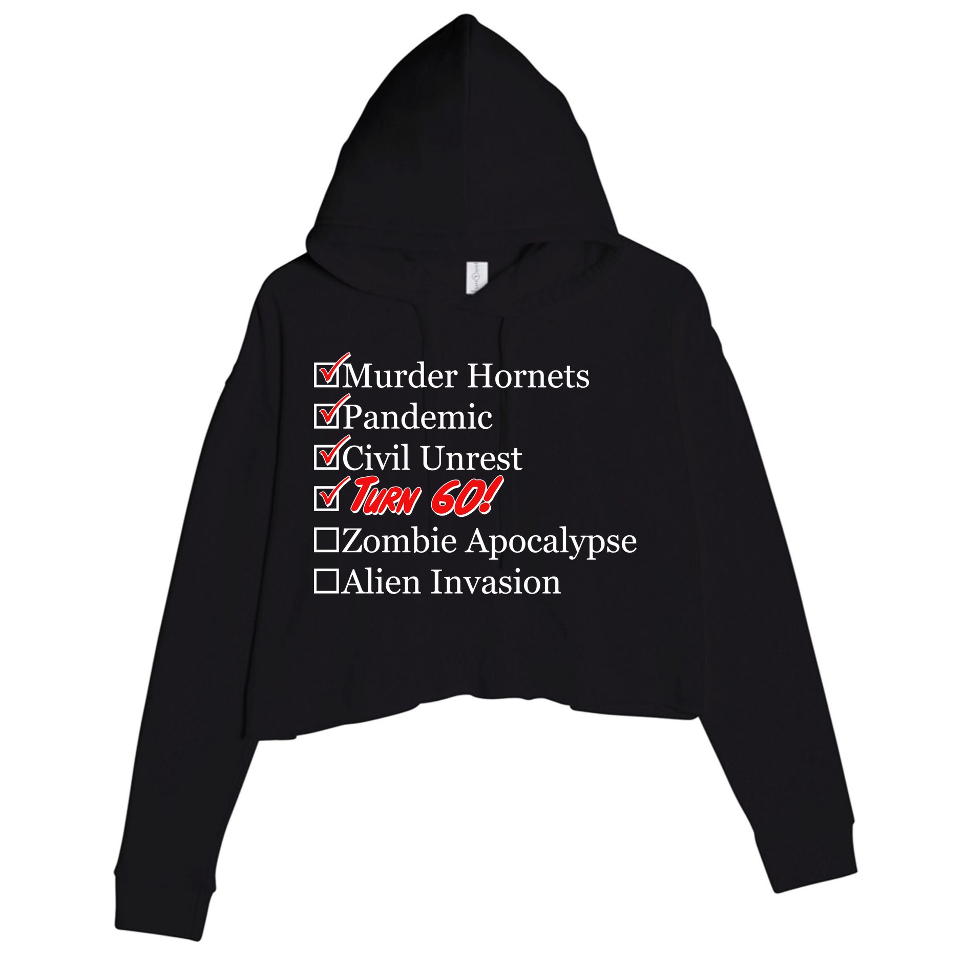 Funny Birthday In Quarantine Checklist 60th Birthday Crop Fleece Hoodie