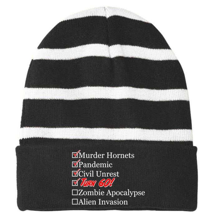 Funny Birthday In Quarantine Checklist 60th Birthday Striped Beanie with Solid Band