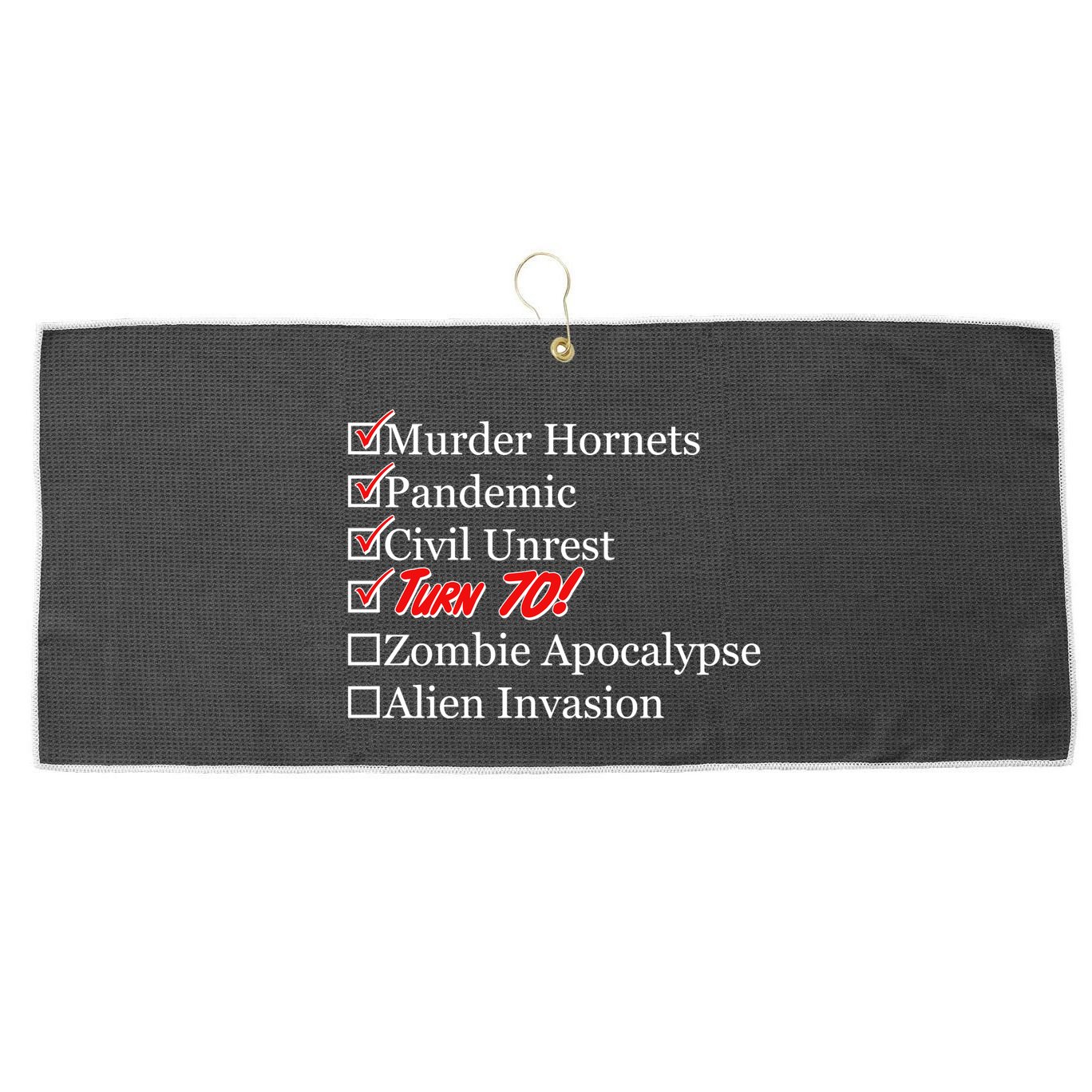 Funny Birthday In Quarantine Checklist 70th Birthday Large Microfiber Waffle Golf Towel