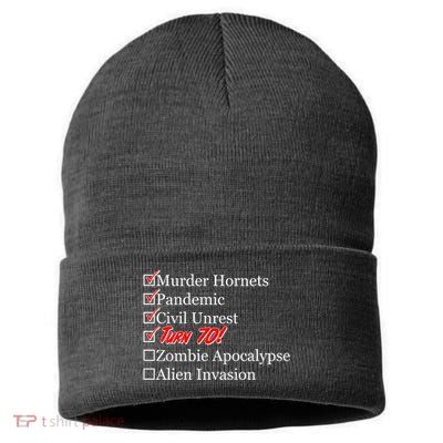Funny Birthday In Quarantine Checklist 70th Birthday Sustainable Knit Beanie