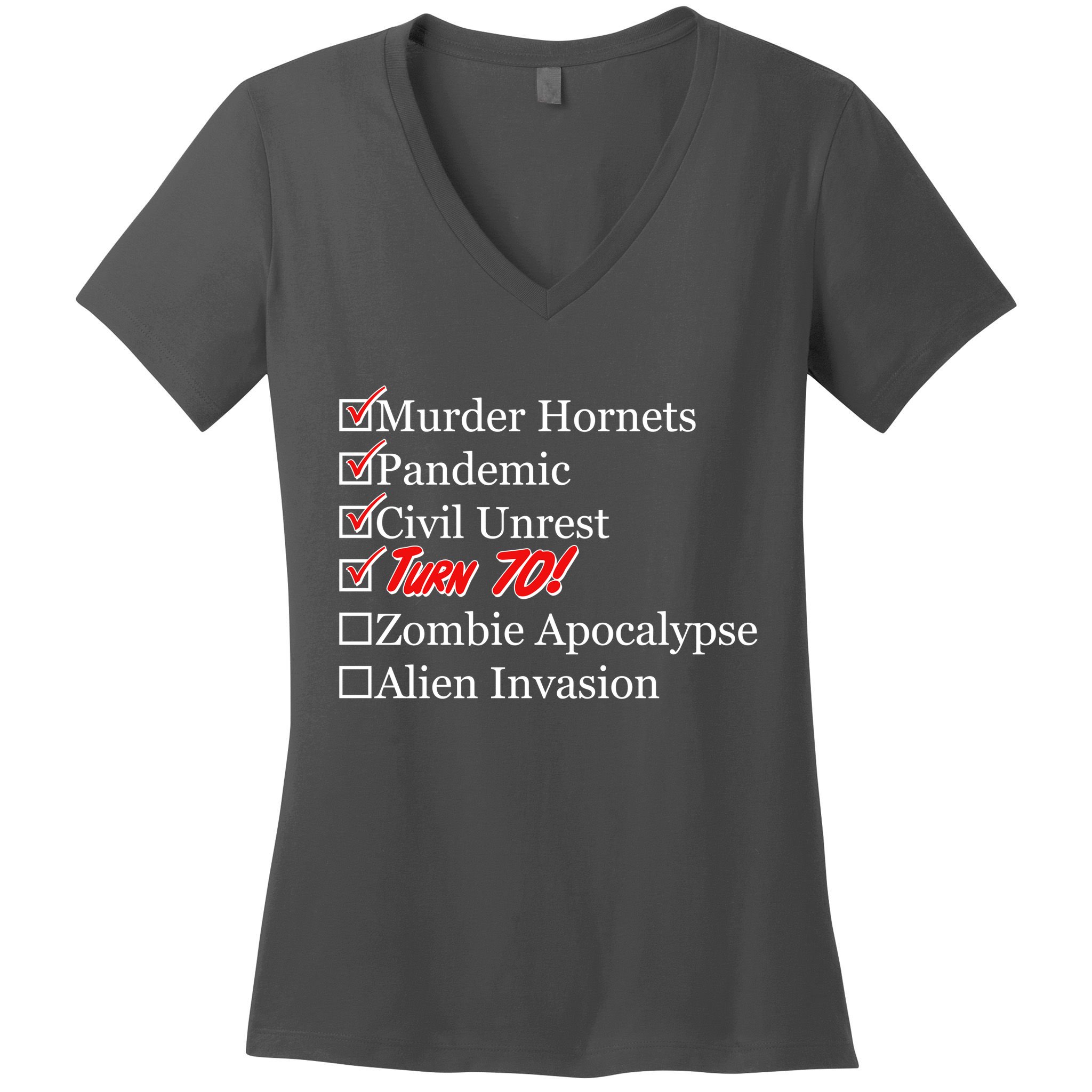 Funny Birthday In Quarantine Checklist 70th Birthday Women's V-Neck T-Shirt