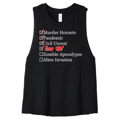 Funny Birthday In Quarantine Checklist 90th Birthday Women's Racerback Cropped Tank