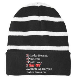 Funny Birthday In Quarantine Checklist 90th Birthday Striped Beanie with Solid Band