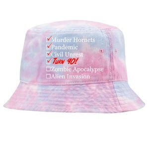 Funny Birthday In Quarantine Checklist 90th Birthday Tie-Dyed Bucket Hat