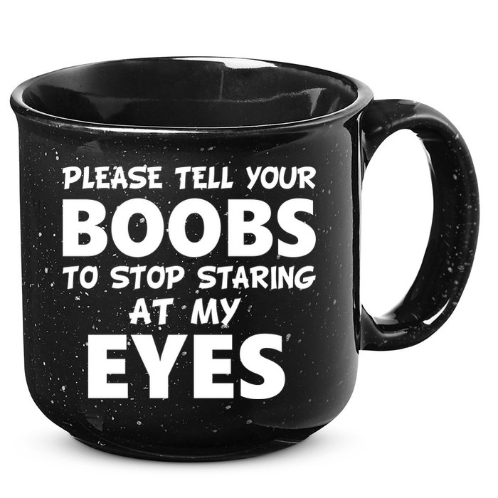 Funny Boob Meme Staring At My Eyes 15oz Campfire Ceramic Mug