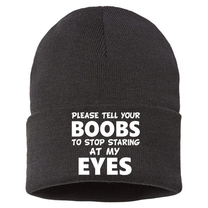 Funny Boob Meme Staring At My Eyes Sustainable Knit Beanie