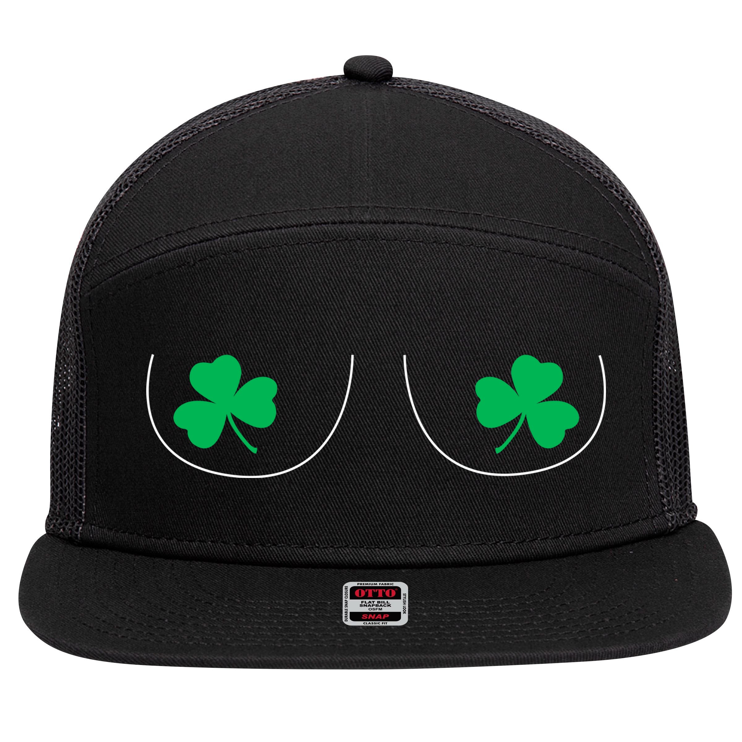 Funny Boob Novelty Shamrocks 7 Panel Mesh Trucker Snapback Hat