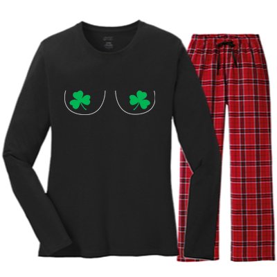 Funny Boob Novelty Shamrocks Women's Long Sleeve Flannel Pajama Set 