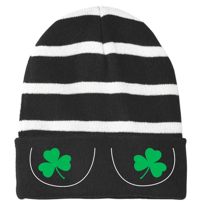 Funny Boob Novelty Shamrocks Striped Beanie with Solid Band