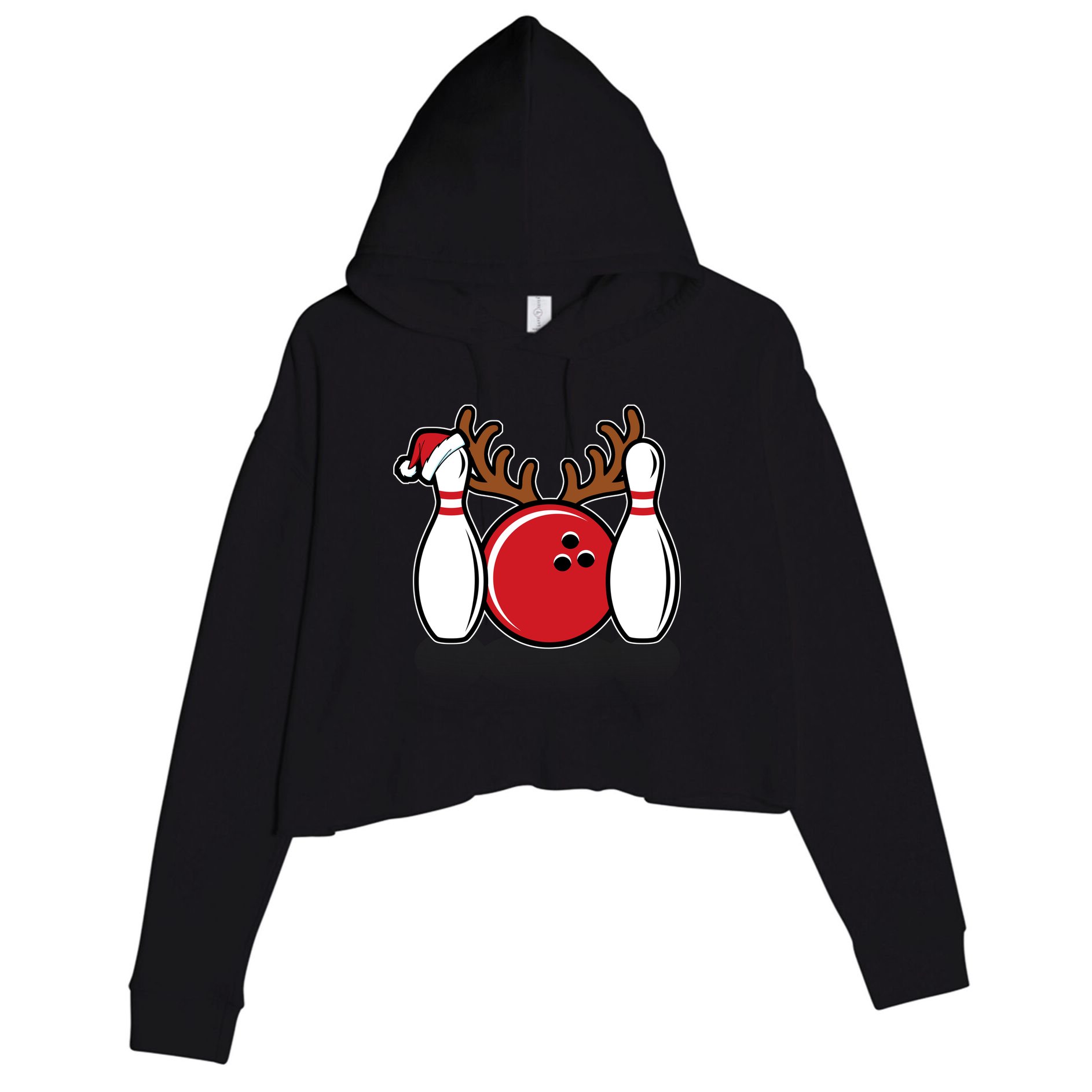 Funny Bowling Christmas Crop Fleece Hoodie