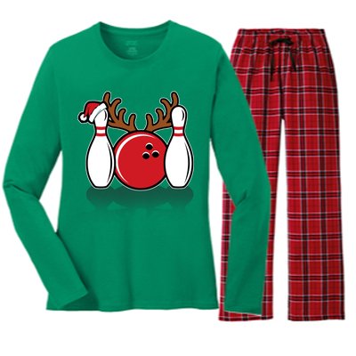 Funny Bowling Christmas Women's Long Sleeve Flannel Pajama Set 