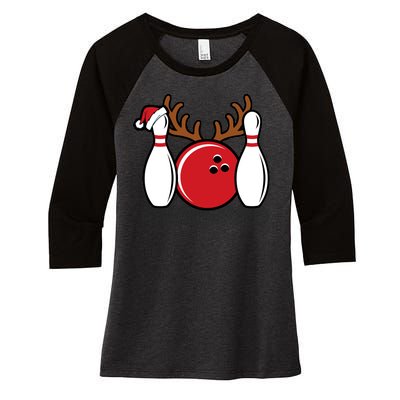 Funny Bowling Christmas Women's Tri-Blend 3/4-Sleeve Raglan Shirt