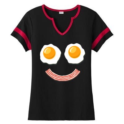 Funny Breakfast Bacon and Eggs Ladies Halftime Notch Neck Tee