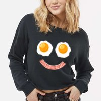 Funny Breakfast Bacon and Eggs Cropped Pullover Crew