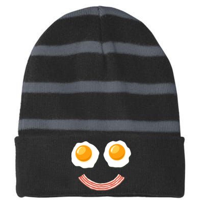 Funny Breakfast Bacon and Eggs Striped Beanie with Solid Band