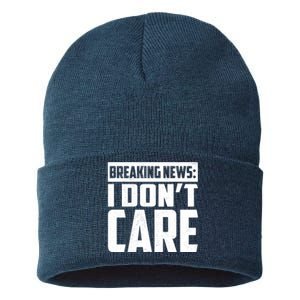 Funny Breaking News I Don't Care Sustainable Knit Beanie