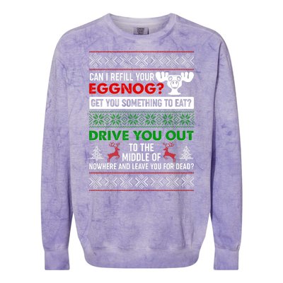 Funny Can I Refill Your Eggnog? Ugly Christmas Sweater Colorblast Crewneck Sweatshirt