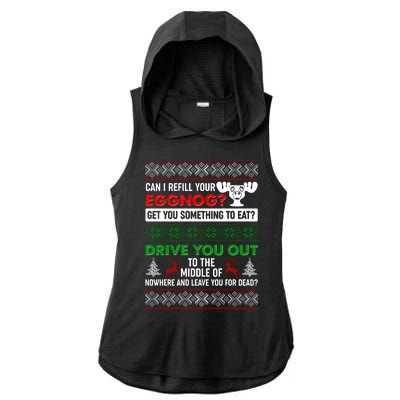 Funny Can I Refill Your Eggnog? Ugly Christmas Sweater Ladies PosiCharge Tri-Blend Wicking Draft Hoodie Tank