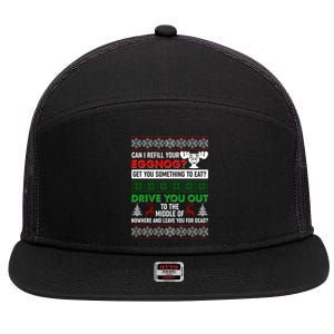 Funny Can I Refill Your Eggnog? Ugly Christmas Sweater 7 Panel Mesh Trucker Snapback Hat