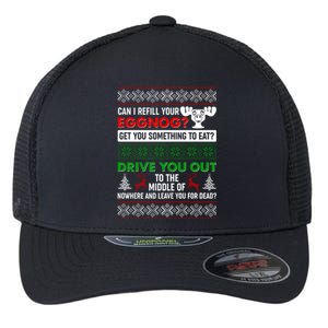 Funny Can I Refill Your Eggnog? Ugly Christmas Sweater Flexfit Unipanel Trucker Cap