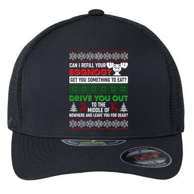 Funny Can I Refill Your Eggnog? Ugly Christmas Sweater Flexfit Unipanel Trucker Cap