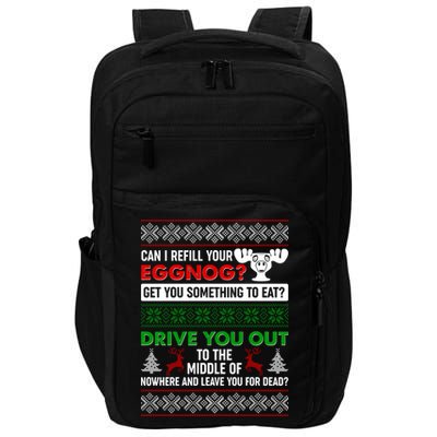 Funny Can I Refill Your Eggnog? Ugly Christmas Sweater Impact Tech Backpack