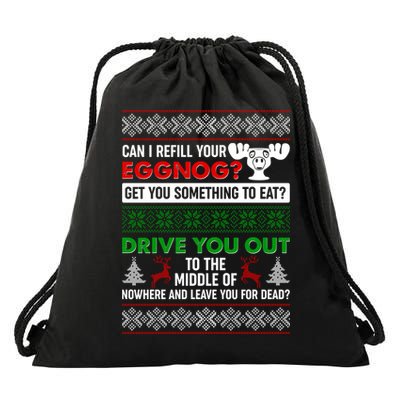 Funny Can I Refill Your Eggnog? Ugly Christmas Sweater Drawstring Bag