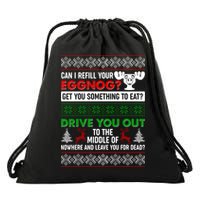 Funny Can I Refill Your Eggnog? Ugly Christmas Sweater Drawstring Bag