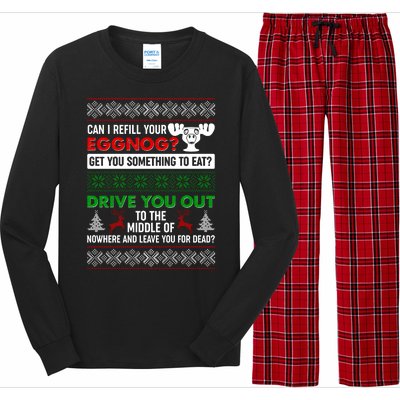 Funny Can I Refill Your Eggnog? Ugly Christmas Sweater Long Sleeve Pajama Set