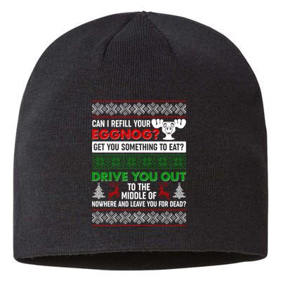 Funny Can I Refill Your Eggnog? Ugly Christmas Sweater Sustainable Beanie