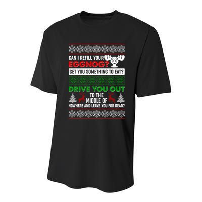 Funny Can I Refill Your Eggnog? Ugly Christmas Sweater Youth Performance Sprint T-Shirt