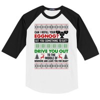 Funny Can I Refill Your Eggnog? Ugly Christmas Sweater Baseball Sleeve Shirt