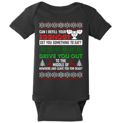 Funny Can I Refill Your Eggnog? Ugly Christmas Sweater Baby Bodysuit