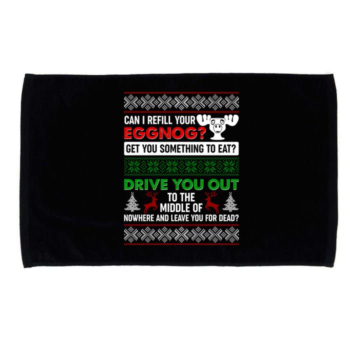 Funny Can I Refill Your Eggnog? Ugly Christmas Sweater Microfiber Hand Towel