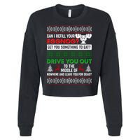 Funny Can I Refill Your Eggnog? Ugly Christmas Sweater Cropped Pullover Crew