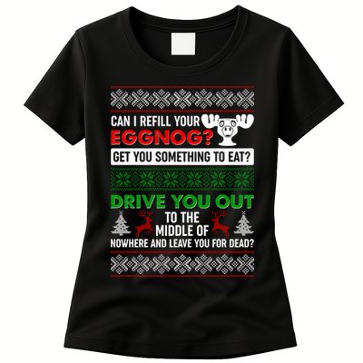 Funny Can I Refill Your Eggnog? Ugly Christmas Sweater Womens T-Shirt