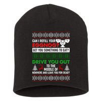 Funny Can I Refill Your Eggnog? Ugly Christmas Sweater Short Acrylic Beanie