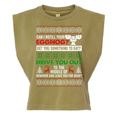 Funny Can I Refill Your Eggnog? Ugly Christmas Sweater Garment-Dyed Women's Muscle Tee