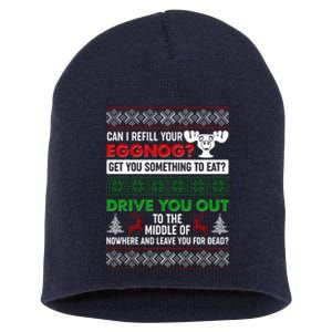 Funny Can I Refill Your Eggnog? Ugly Christmas Sweater Short Acrylic Beanie