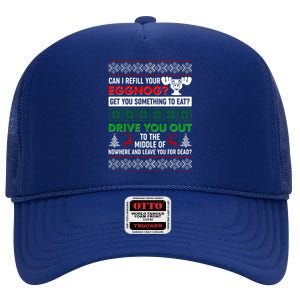 Funny Can I Refill Your Eggnog? Ugly Christmas Sweater High Crown Mesh Back Trucker Hat