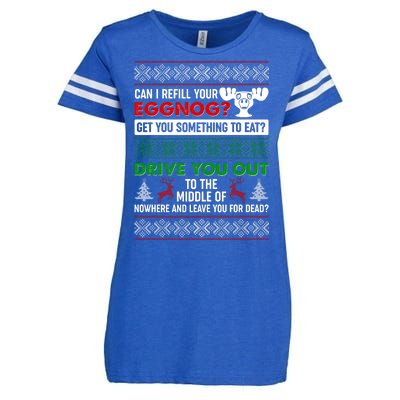 Funny Can I Refill Your Eggnog? Ugly Christmas Sweater Enza Ladies Jersey Football T-Shirt