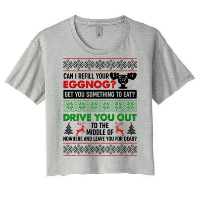 Funny Can I Refill Your Eggnog? Ugly Christmas Sweater Women's Crop Top Tee