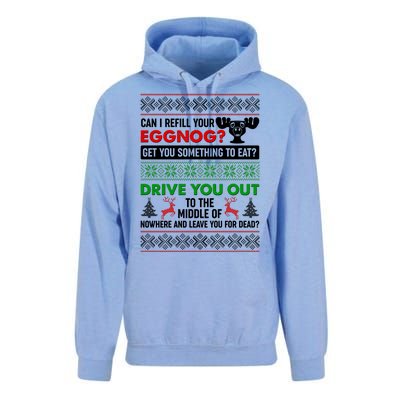 Funny Can I Refill Your Eggnog? Ugly Christmas Sweater Unisex Surf Hoodie