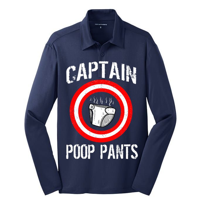 Funny Captain Poop Pants Silk Touch Performance Long Sleeve Polo