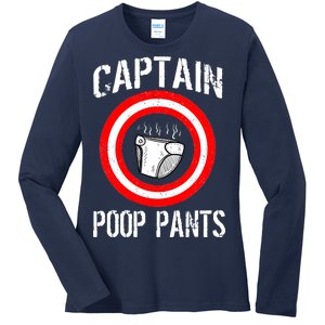 Funny Captain Poop Pants Ladies Long Sleeve Shirt