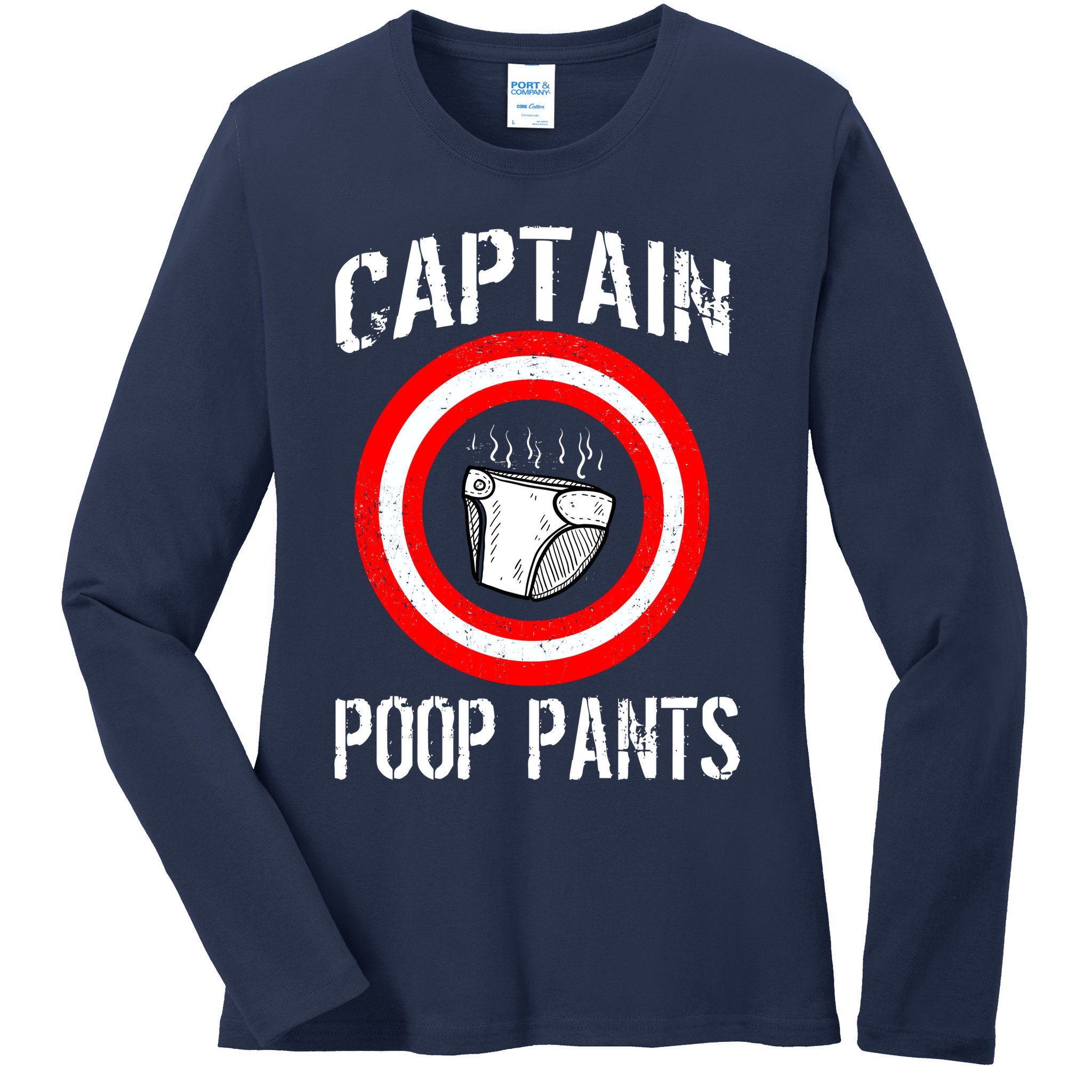 Funny Captain Poop Pants Ladies Long Sleeve Shirt